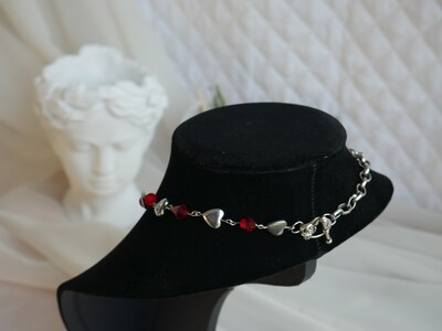 Heart Cherub Necklace with Red Beads Grunge - image2